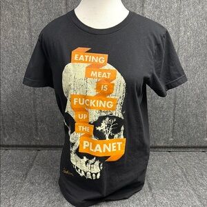 American Apparel Black and Orange Artistic Skull Tee